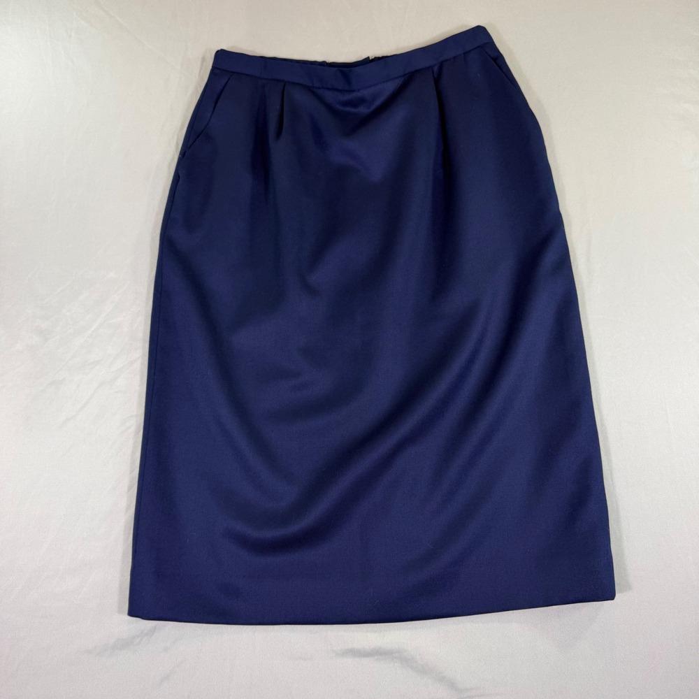 Pendleton Vintage Navy 100% Wool Pencil Skirt USA 12 Preppy Modest Quiet Luxury